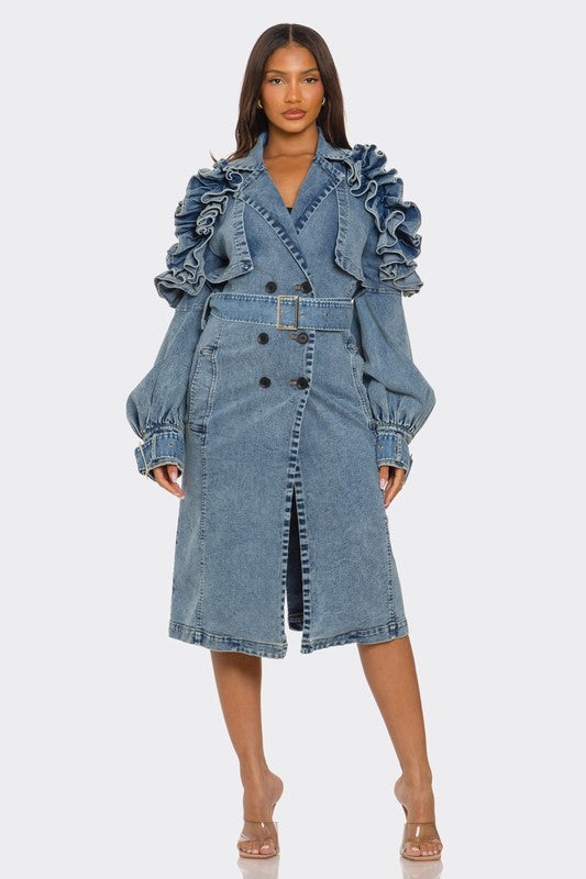 Transition Floral Sleeve Denim Trench L