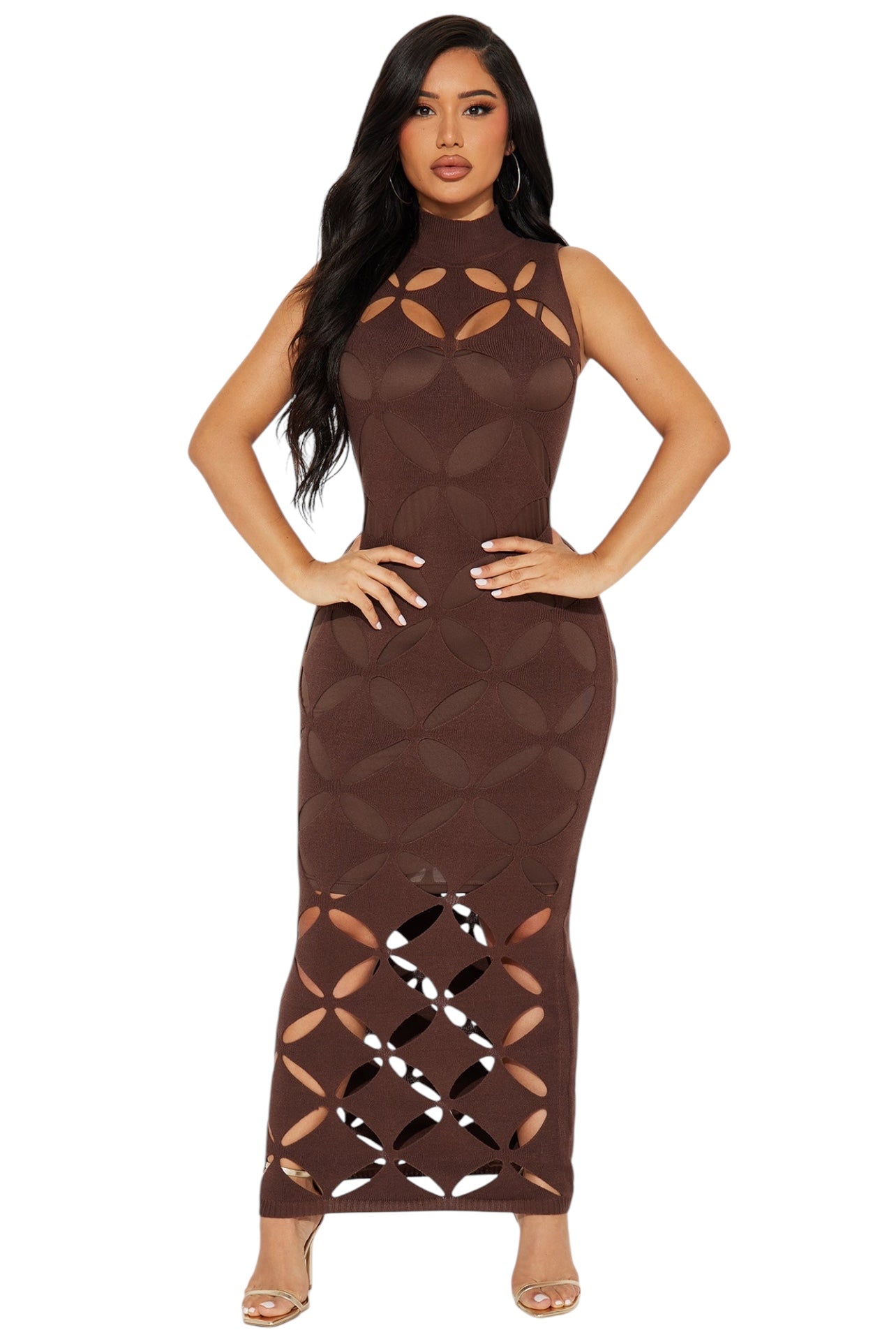 Praline Peekaboo Sculptural Knit Midi Dress