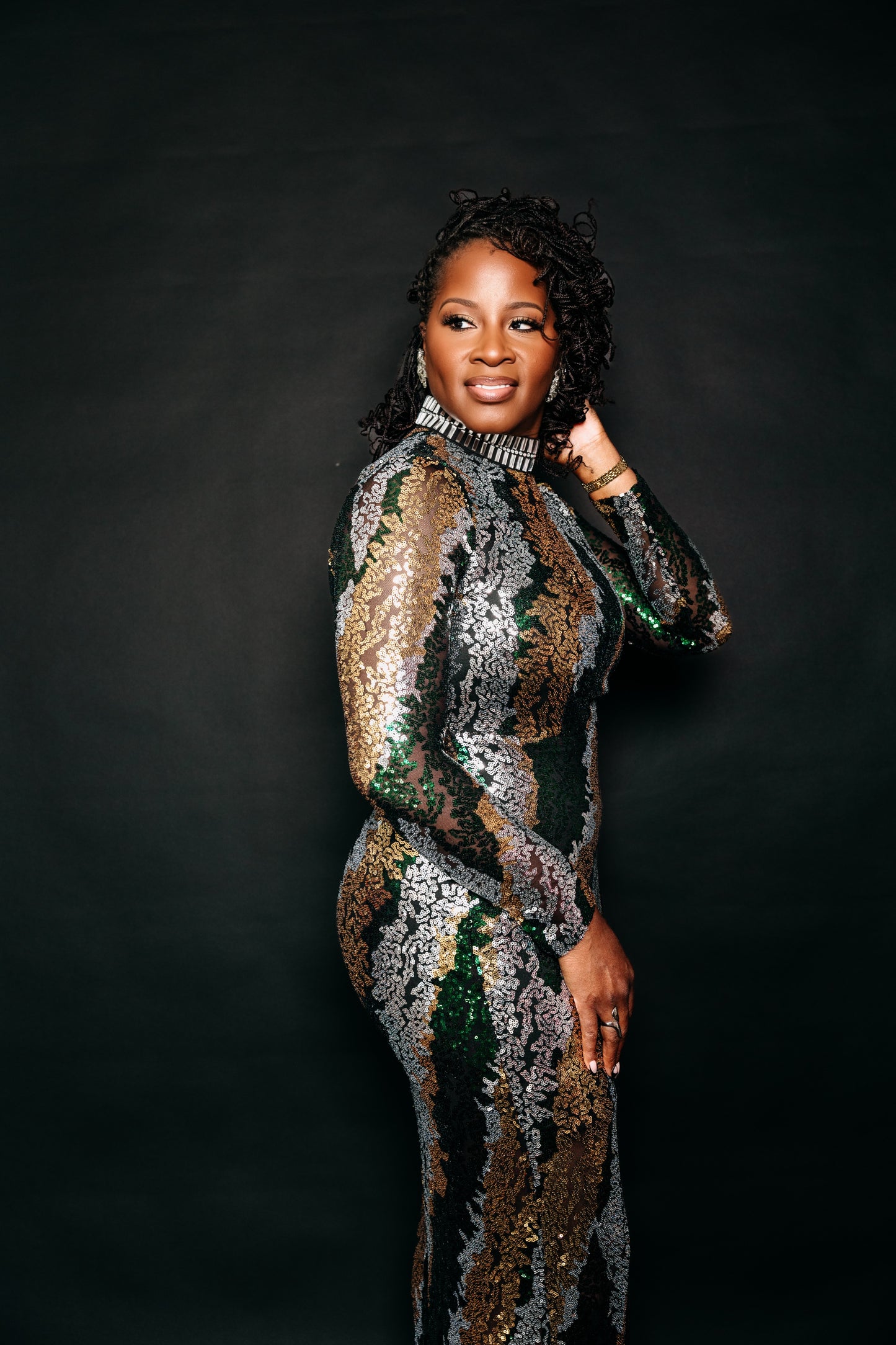 Glamorous Sequin Camouflage Evening Gown