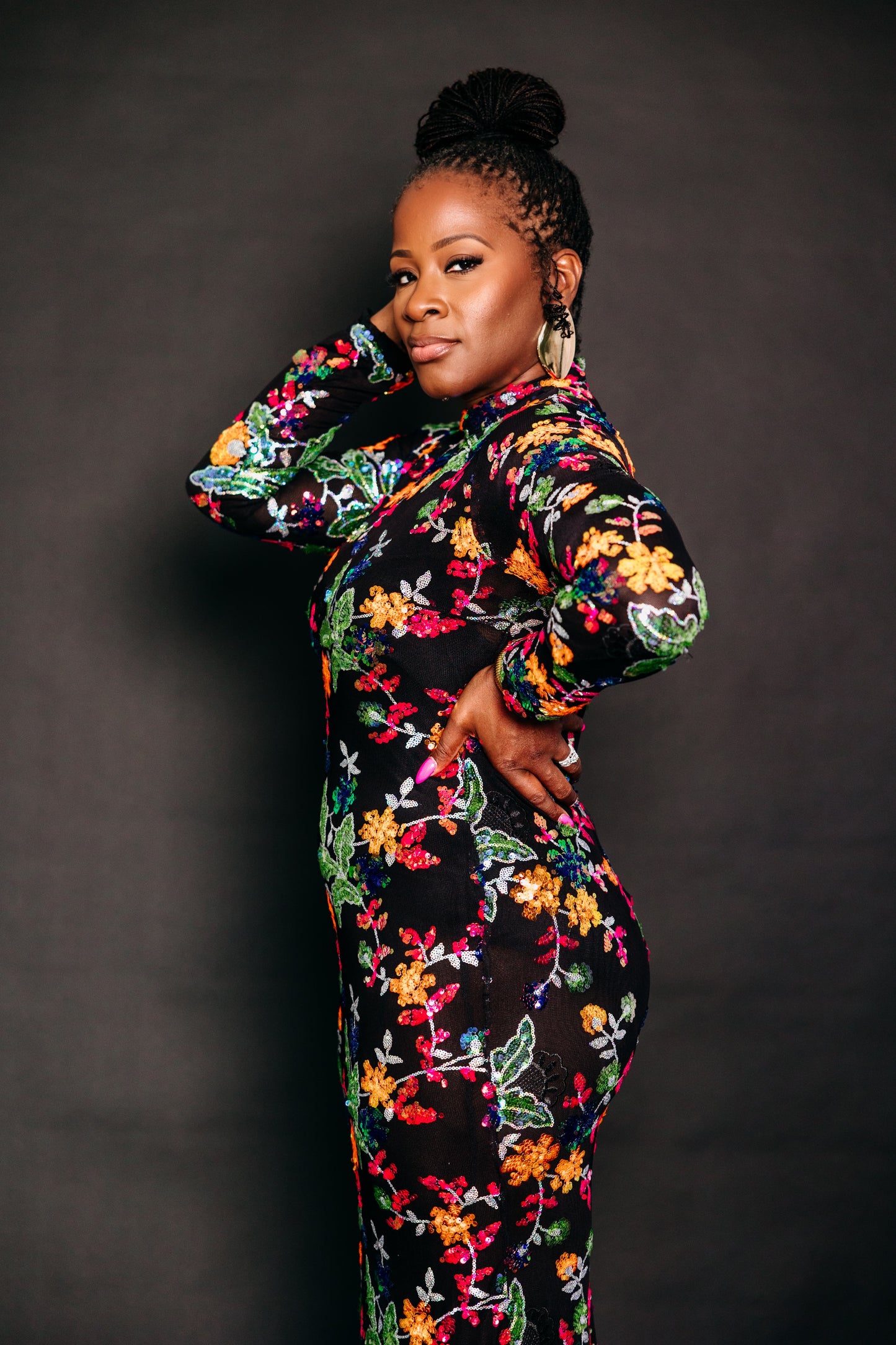 Midnight Garden Floral Mermaid Dress