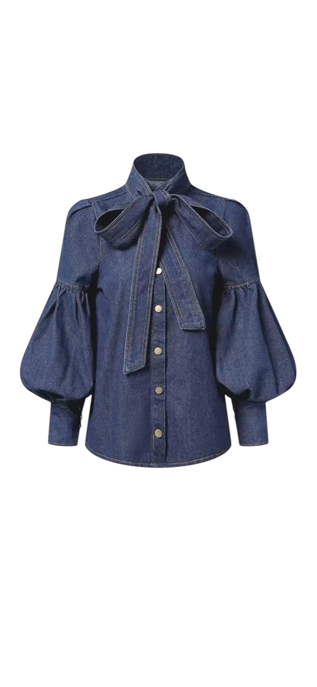 Victorian Denim Bow Blouse