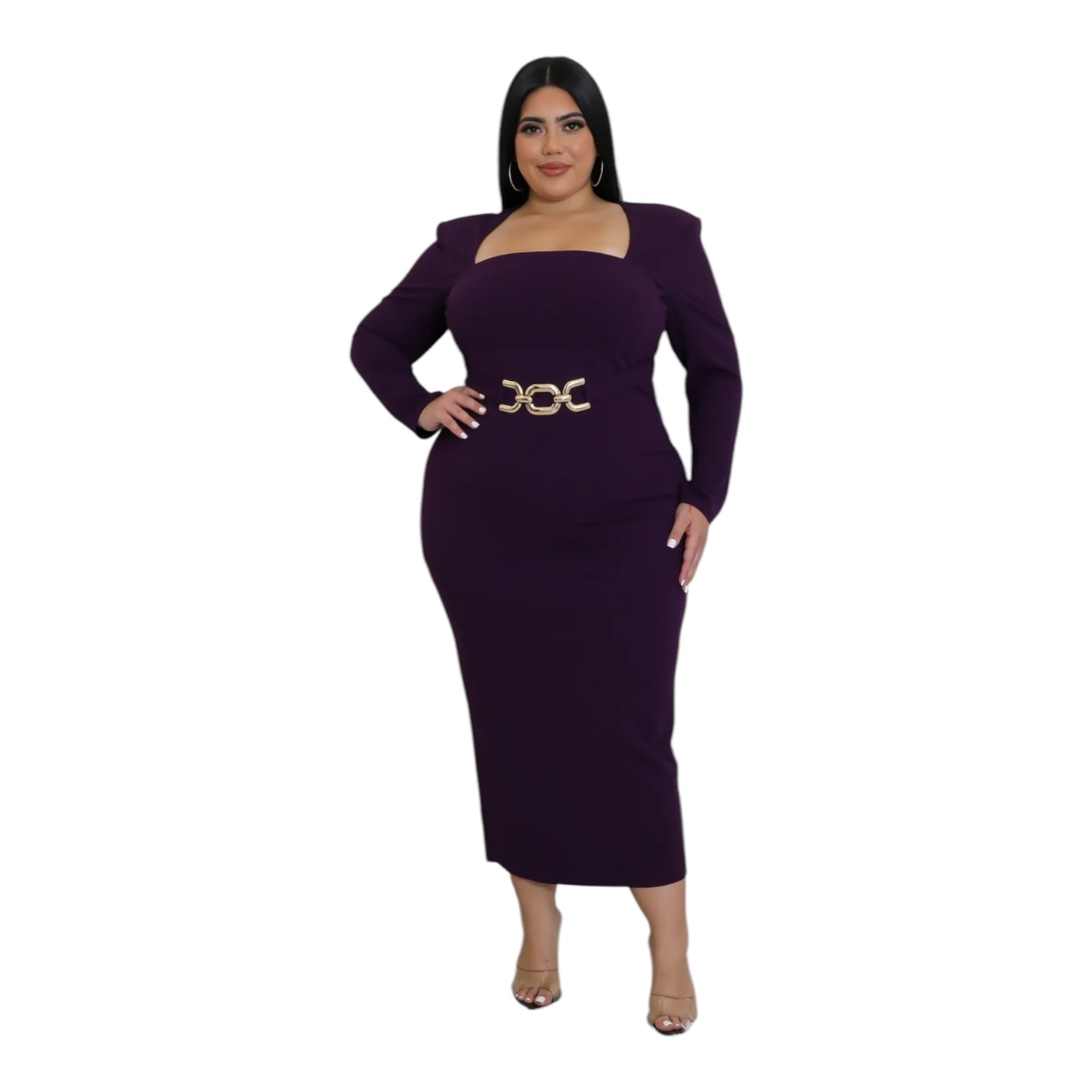 REGAL ELEGANCE MIDI DRESS - PLUM