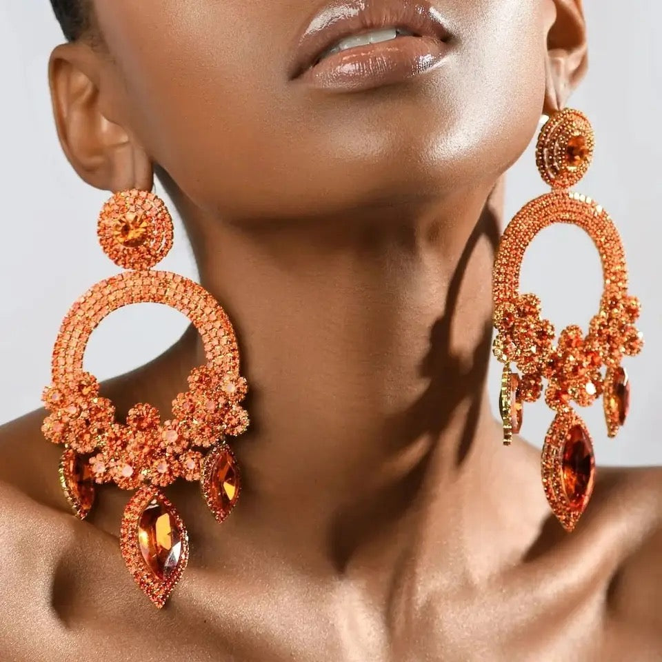 Sunset Glow Bejeweled Hoop Earrings
