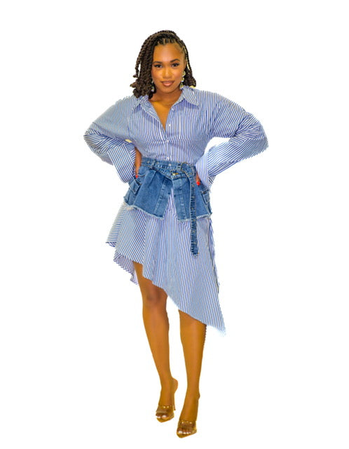 Boardroom Rebellion Denim-Corseted Shirt Dress