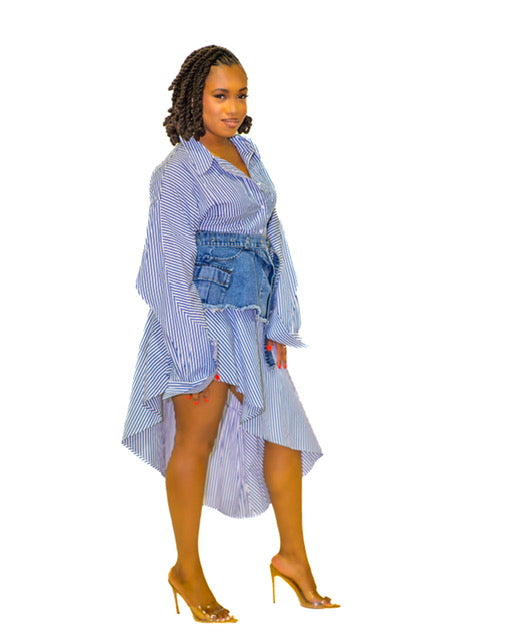 Boardroom Rebellion Denim-Corseted Shirt Dress