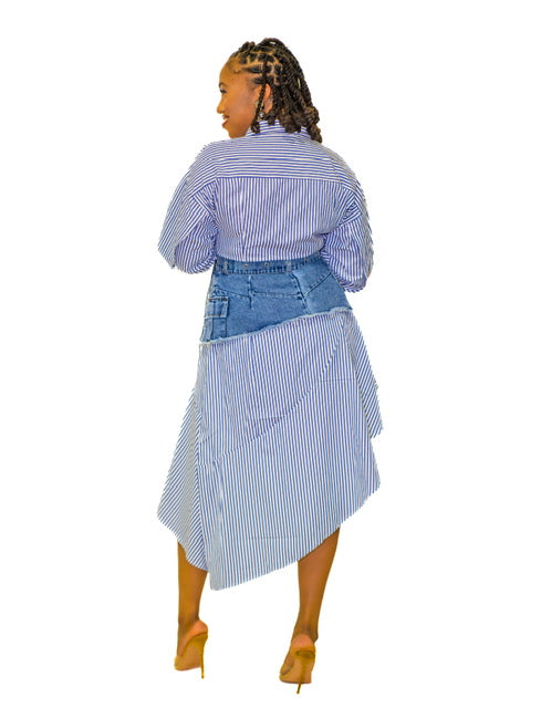 Boardroom Rebellion Denim-Corseted Shirt Dress