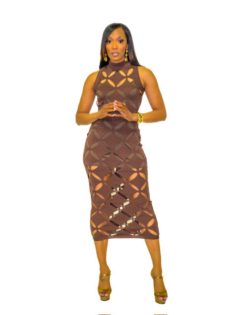 Praline Peekaboo Sculptural Knit Midi Dress