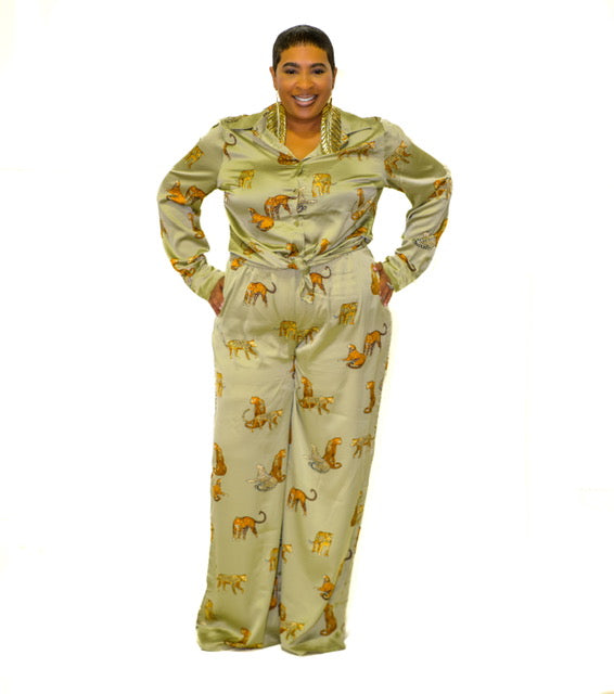 Safari Dreams Plus Size Satin Two-Piece Set