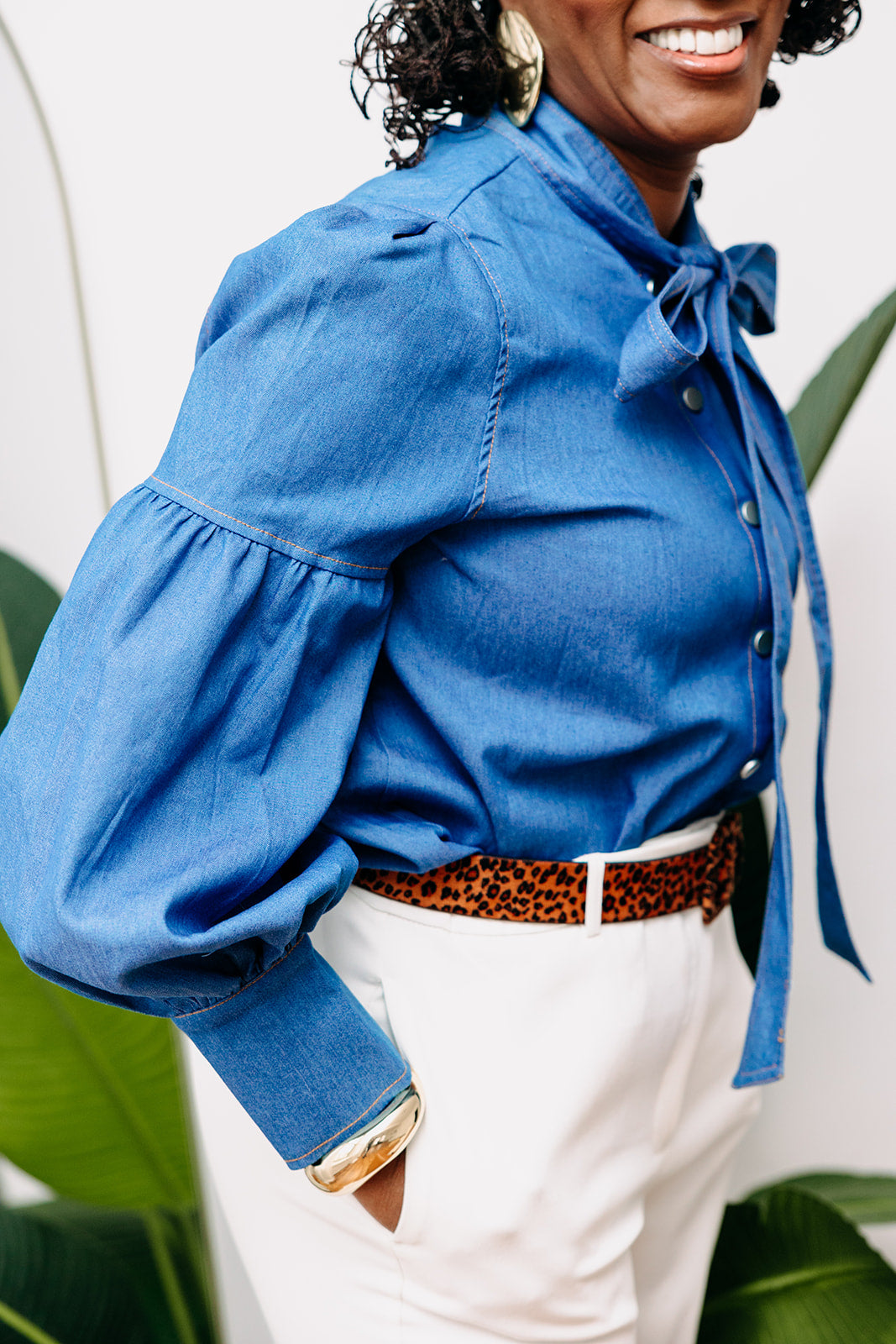 Victorian Denim Bow Blouse