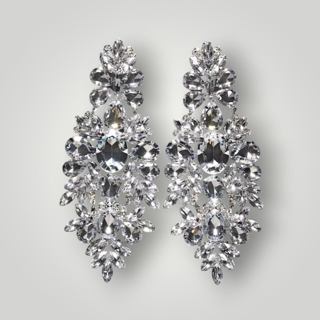 Crystal Cascade Earrings — Silver