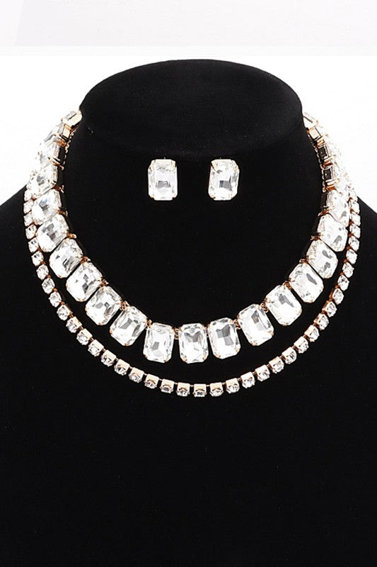 Regent Double Row Crystal Necklace Set