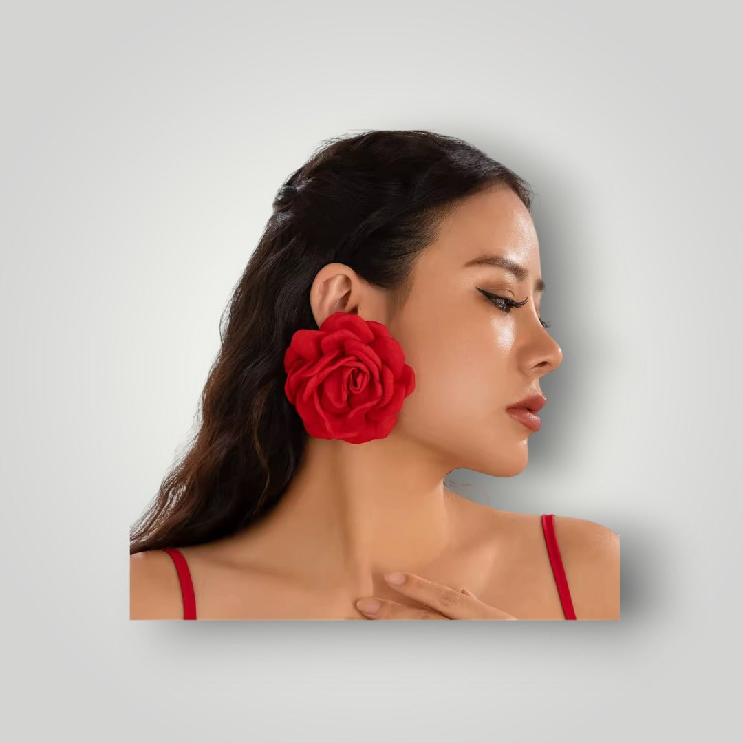 Crimson Rose Bloom Earrings