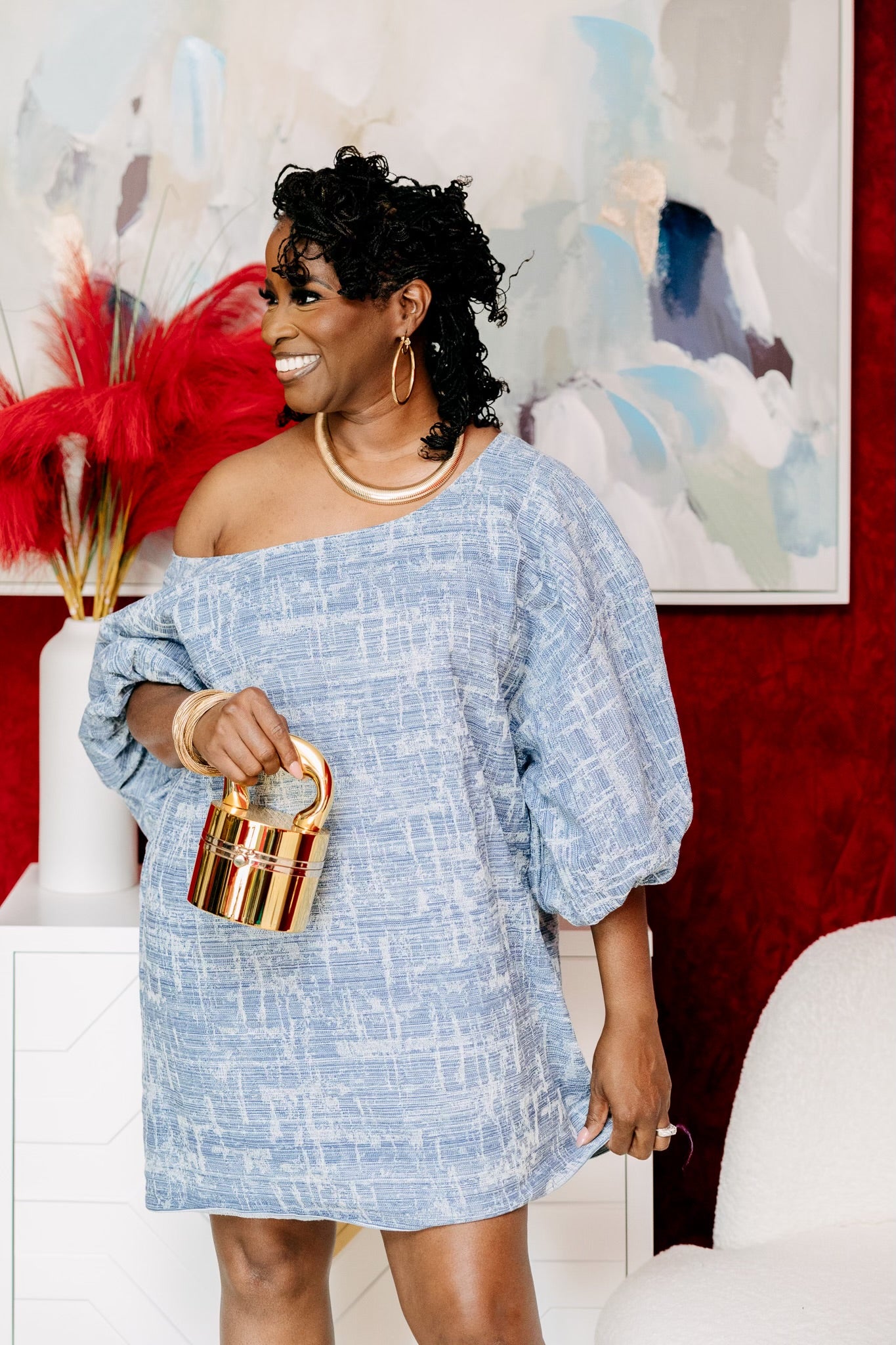 GENEVA DENIM BUBBLE SLEEVE DRESS