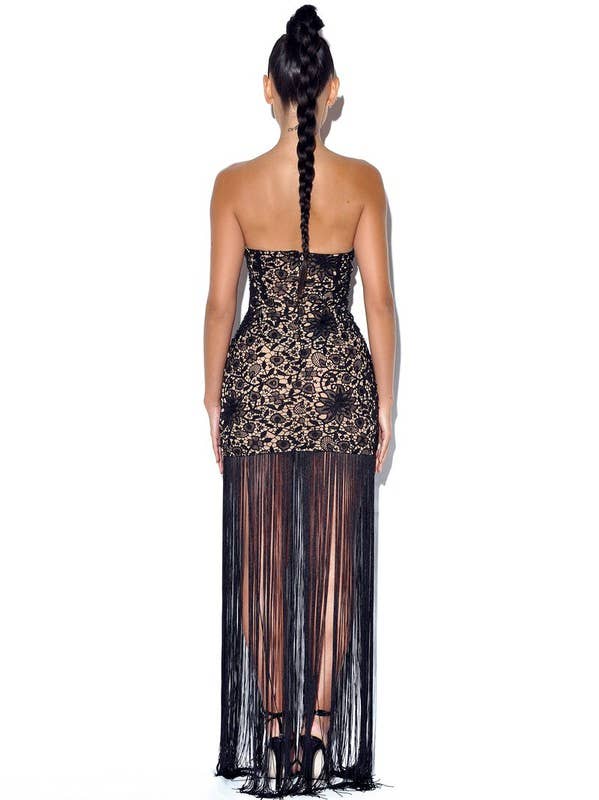 Midnight Mystique Black Lace Fringe Dress