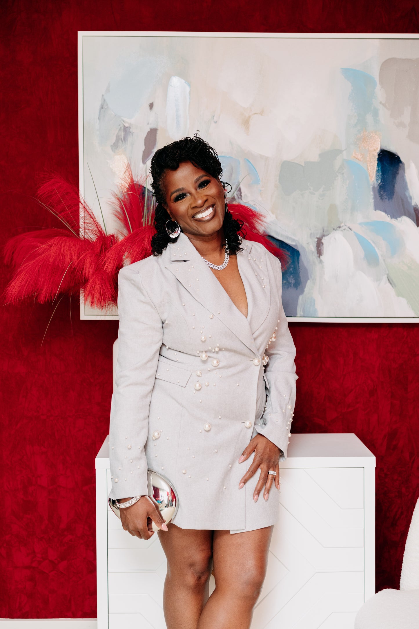 Monet Pearl Embellished Blazer Dress