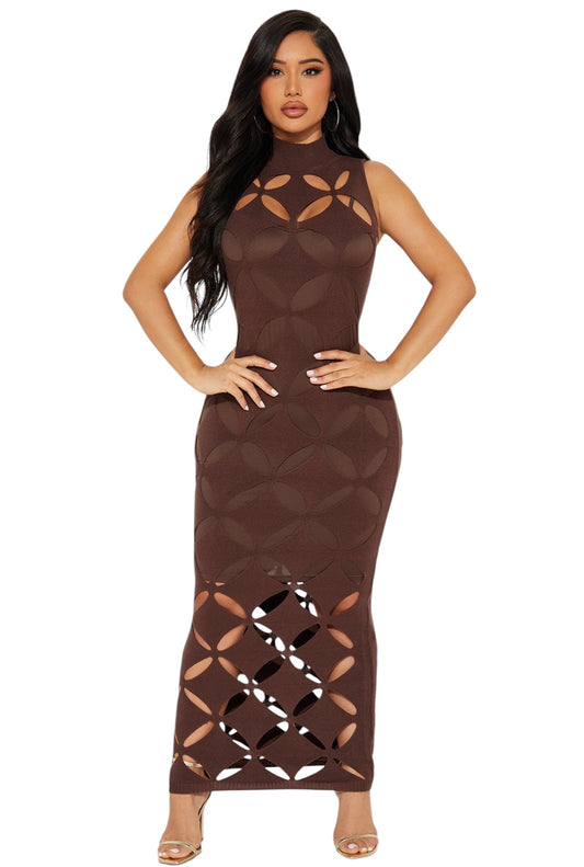Praline Peekaboo Sculptural Knit Midi Dress