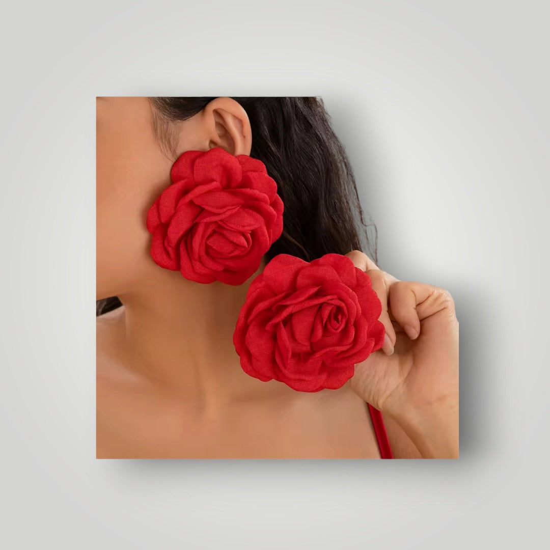Crimson Rose Bloom Earrings