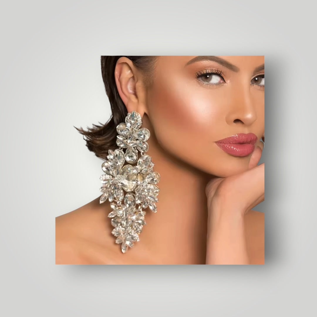 Crystal Cascade Earrings — Silver