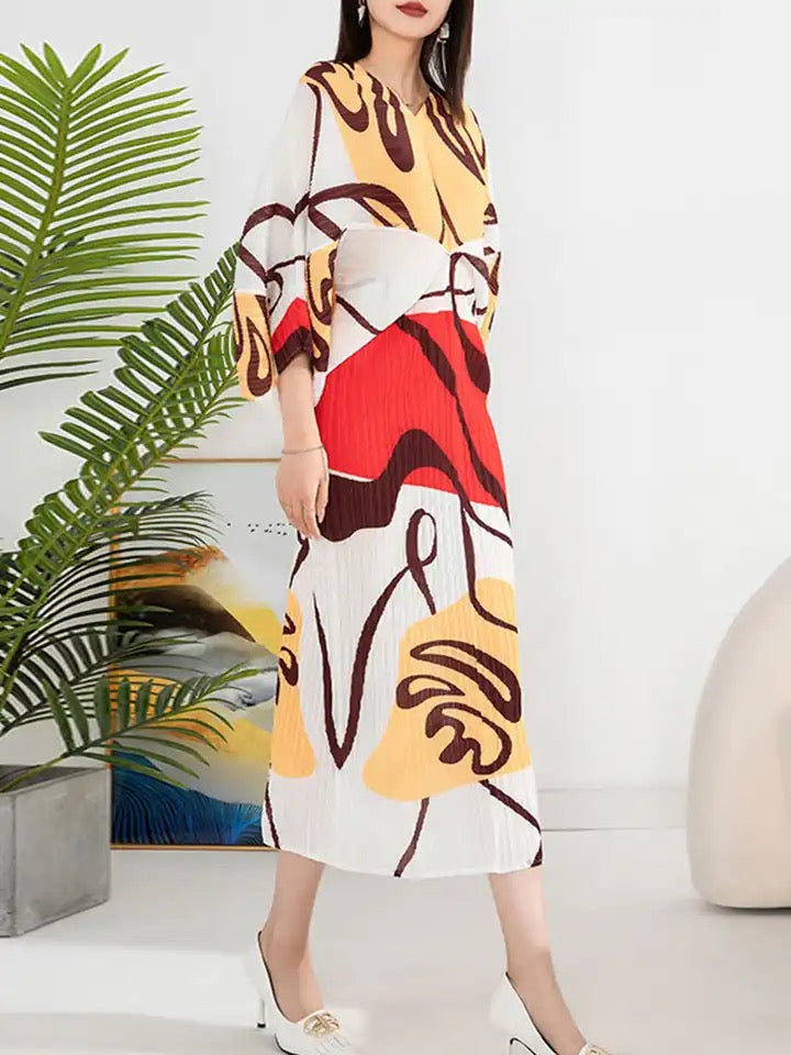 Mosaic Muse Pleated Midi Dress