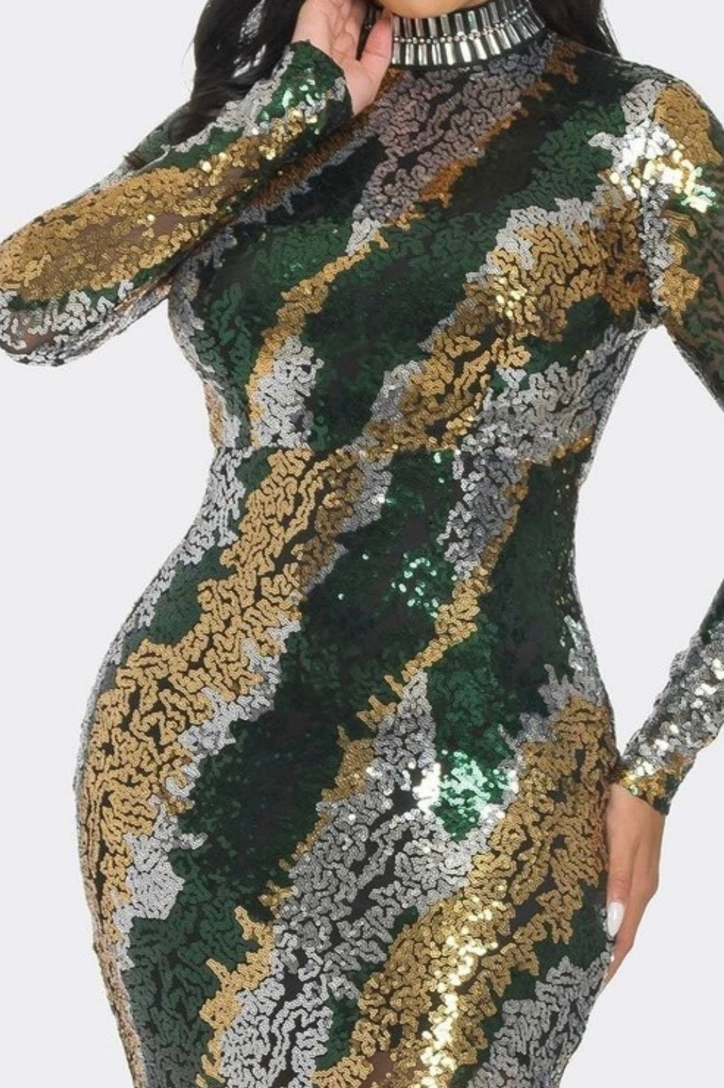Glamorous Sequin Camouflage Evening Gown