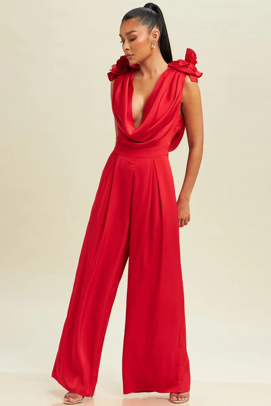 Rouge Goddess Draped Jumpsuit