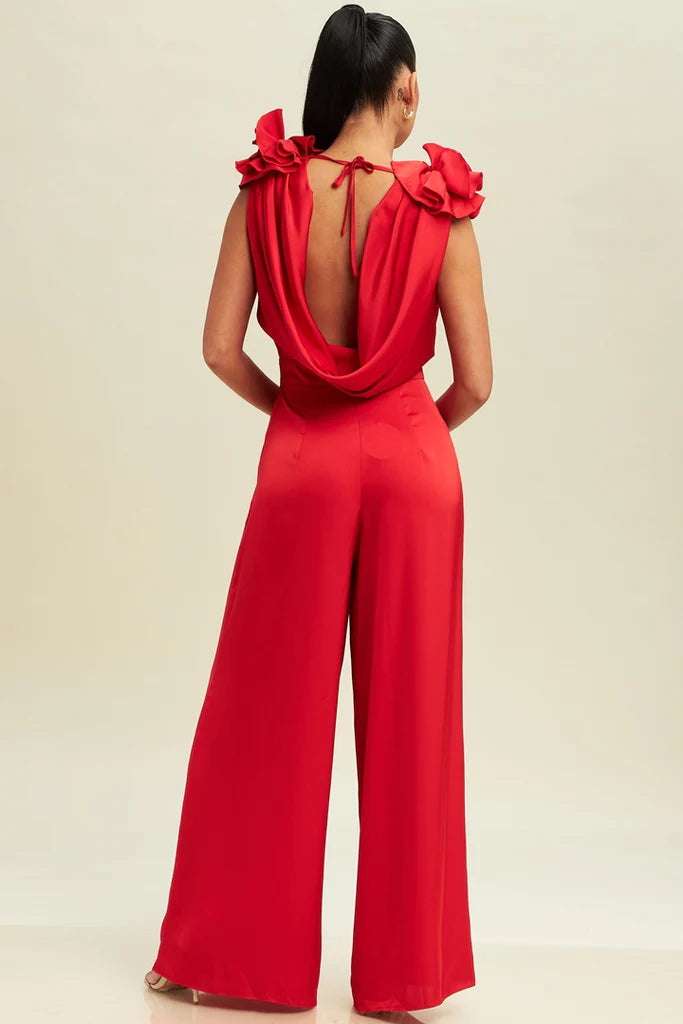 Rouge Goddess Draped Jumpsuit