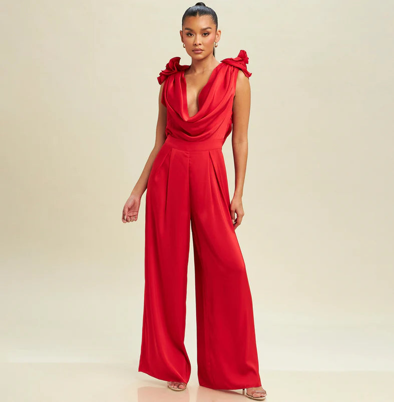 Rouge Goddess Draped Jumpsuit